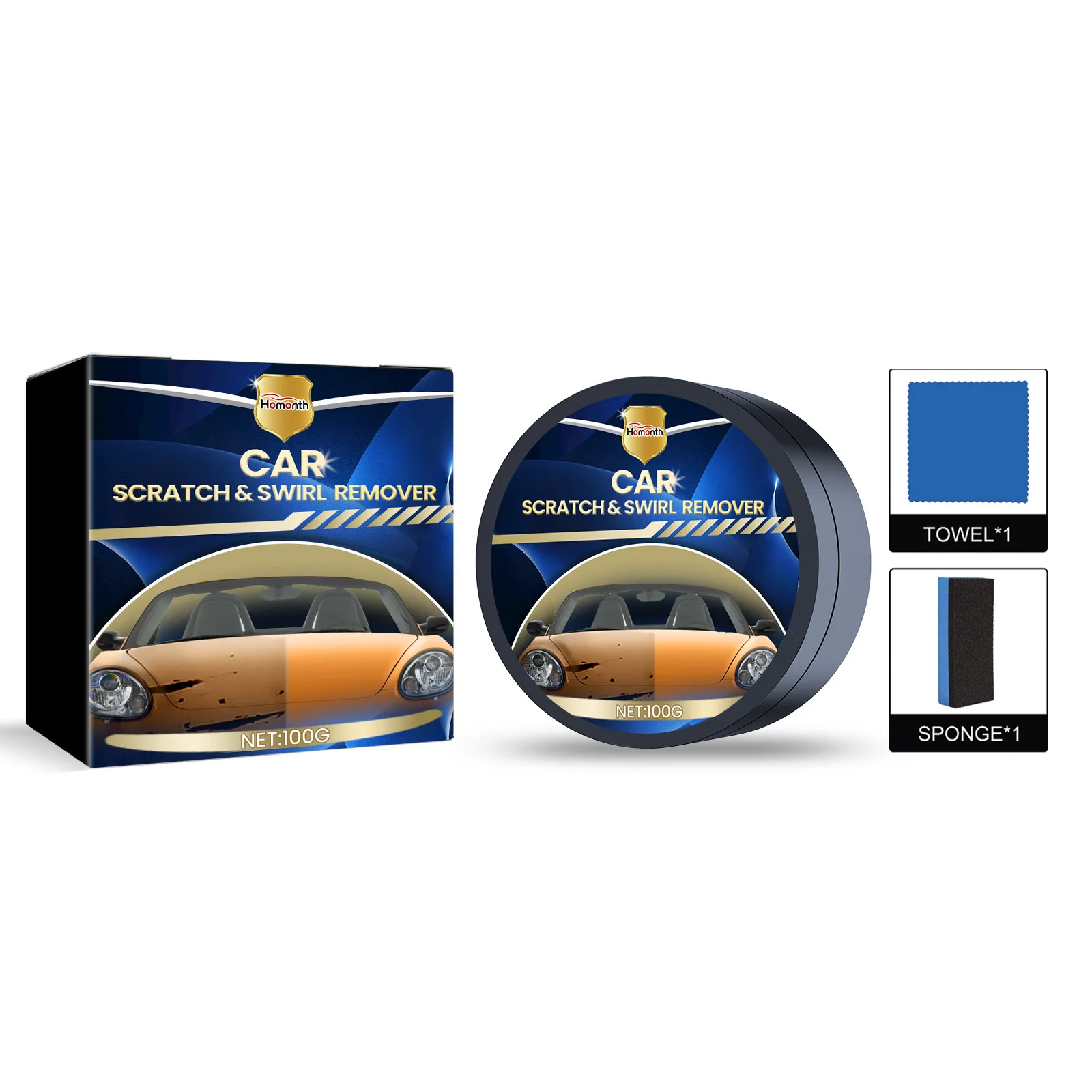 Homonth Car Scratch Wax Car Paint Scratch Care Clean Stains Polishing Maintenance Refurbished Car Wax 2pcs