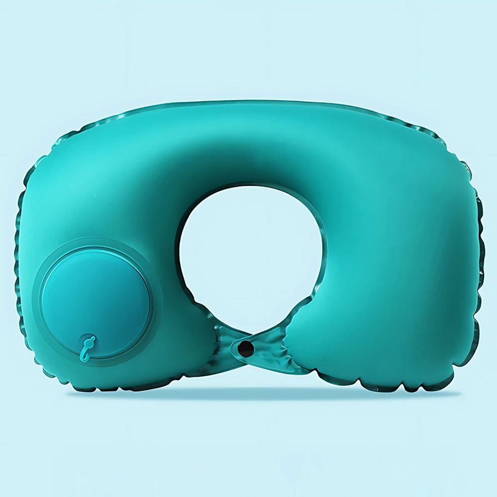 Inflatable U-Shaped Neck Pillow - Lightweight, Waterproof Travel Support, Built-in Pump, Ideal for Airplane, Car & Outdoor Naps