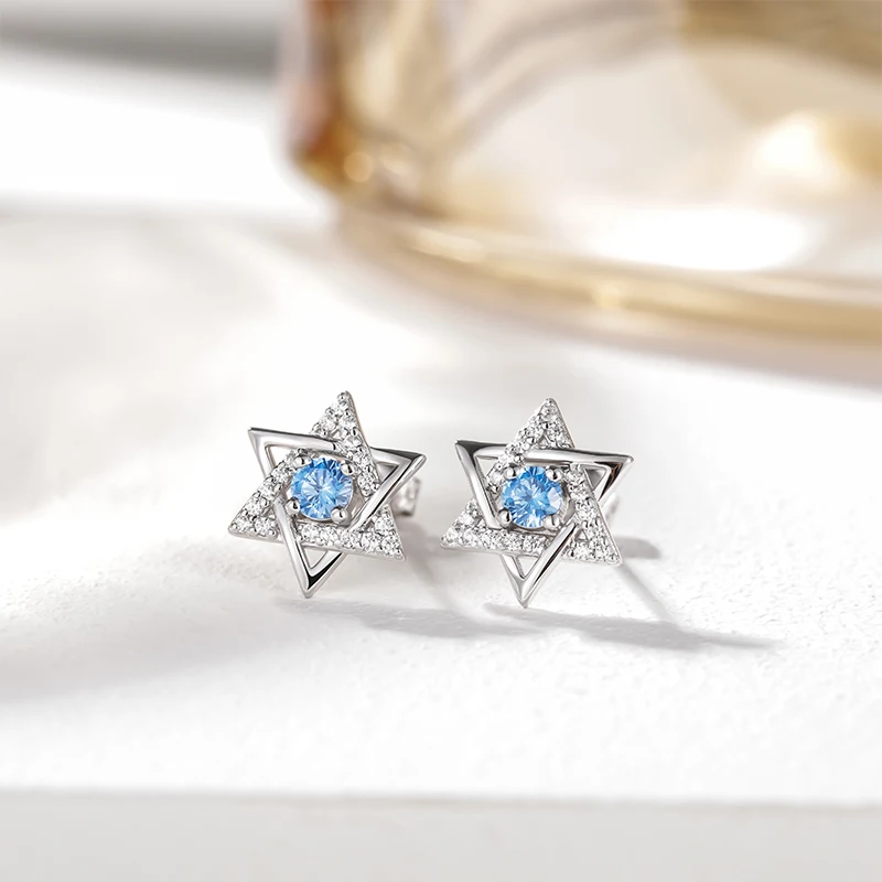 Trumium 100% 925 Sterling Silver Star of David Earrings for Women Hexagram Star Stud Earring Eardrop Jewish Amulet Jewelry