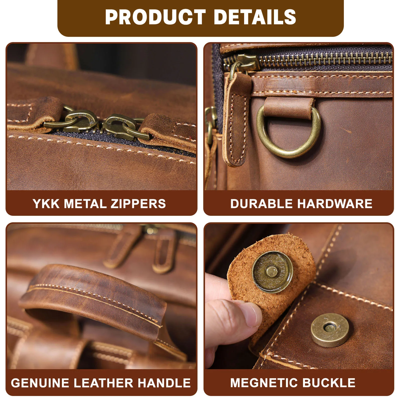 S.WORKER Vintage Echtleder-Rucksack Laptop-Tasche Casual Crazy-Horse-Leder Schultasche Outdoor-Reise-Weekender-Tasche – Detail 23