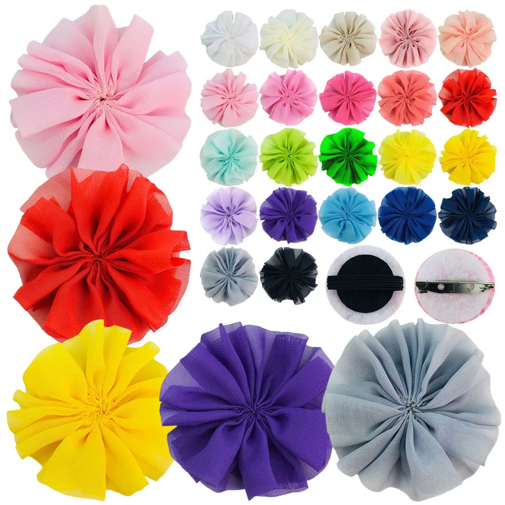 

500pcs Wholesale 7cm Chiffon Pleated Cloth Flower Pet Pendant Flower Cat And Dog Decorative Flower Hairpin Headband Clothing Acc