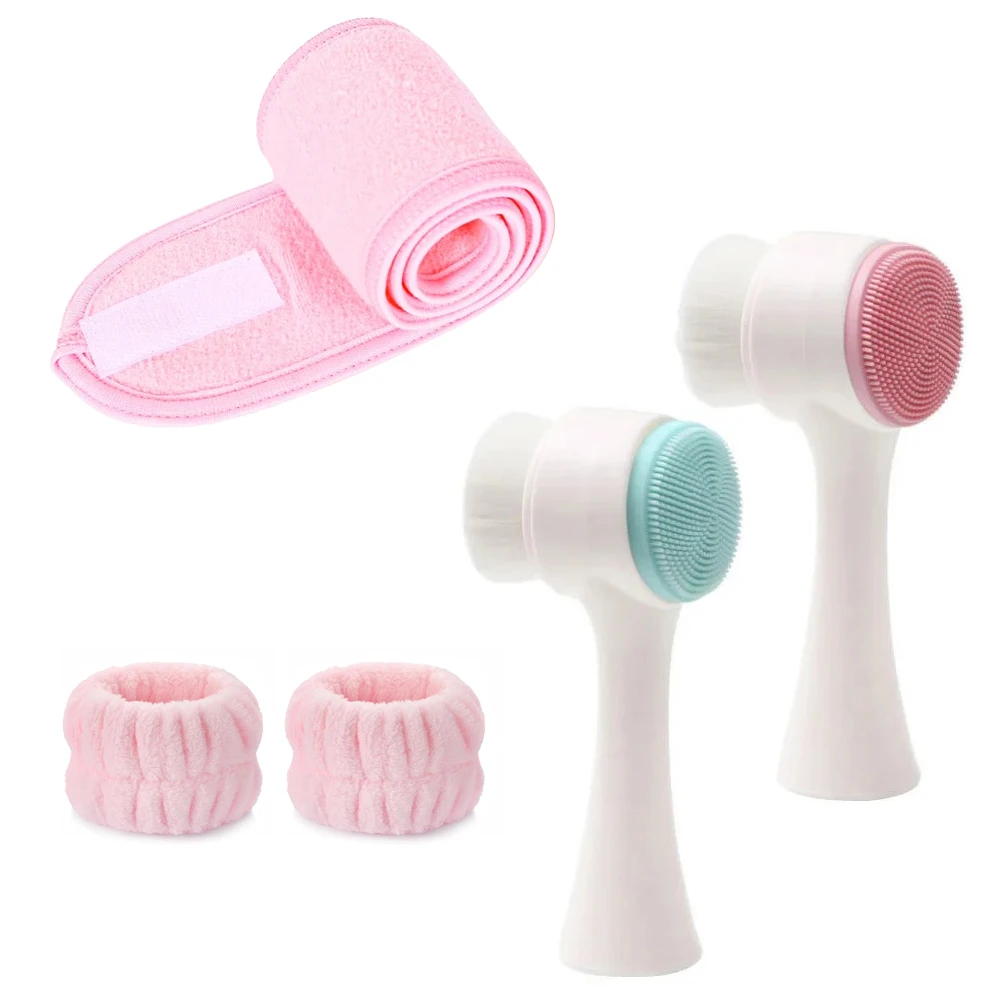 Juego de 5 piezas, herramientas de lavado facial, bufanda de terciopelo Coral, cepillo de silicona para lavado de cara, maquillaje deportivo