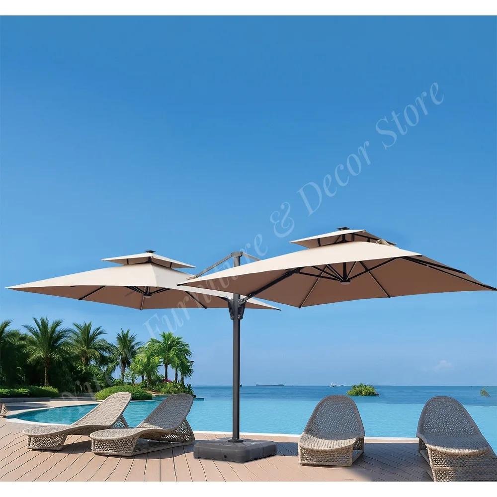 Commercial Grade Dual-Head Roman Umbrella Solar Powered Use for Restaurant Poolside Outdoor Project Hotel Restaurant Poolside