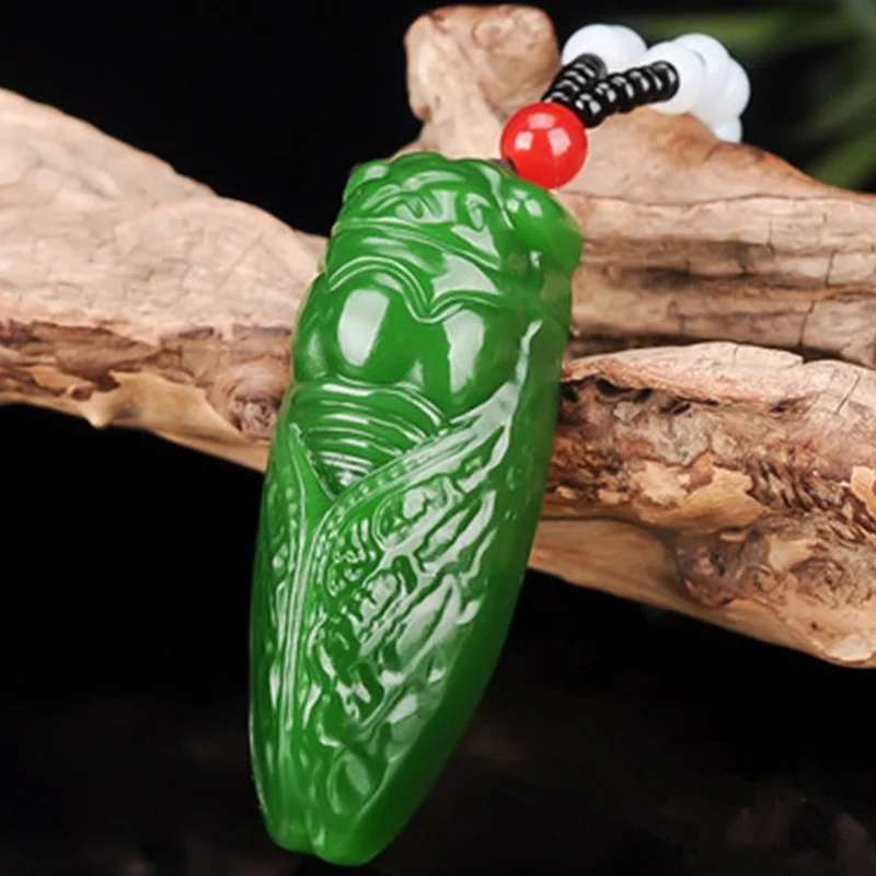 

Natural Green Hand Carved Cicada Jade Pendant Fashion Boutique Jewelry Men and Women Knowing Necklace