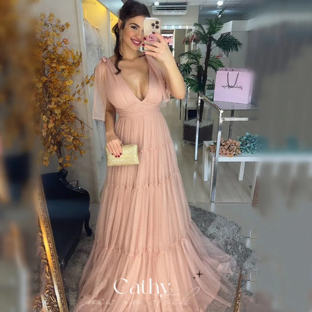 

Cathy Tulle Vestidos De Noche Sweetie Bow Strap Design Prom Dress Custom Color Evening Dresses Sleeveless Maxi Party Dress