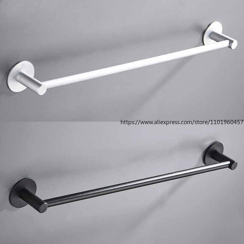 

No Punching Space Aluminum Towel Rack Towel Bar Single Bar Toilet Hanging Bar Hanging Towel Hanger Bathroom Pendant White