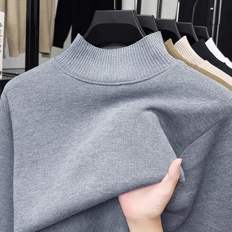 

Мужской однотонный шерстяной свитер с зимним полувысоким воротником и толстым кашемировым свитером. Мужской вязаный кашемировый свитер на основе.