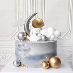 Astronaut Cake Topper For Kids Happy Birthday Party Supplies Outer Space Theme Party Decorations Mini Universe Planets Figurines