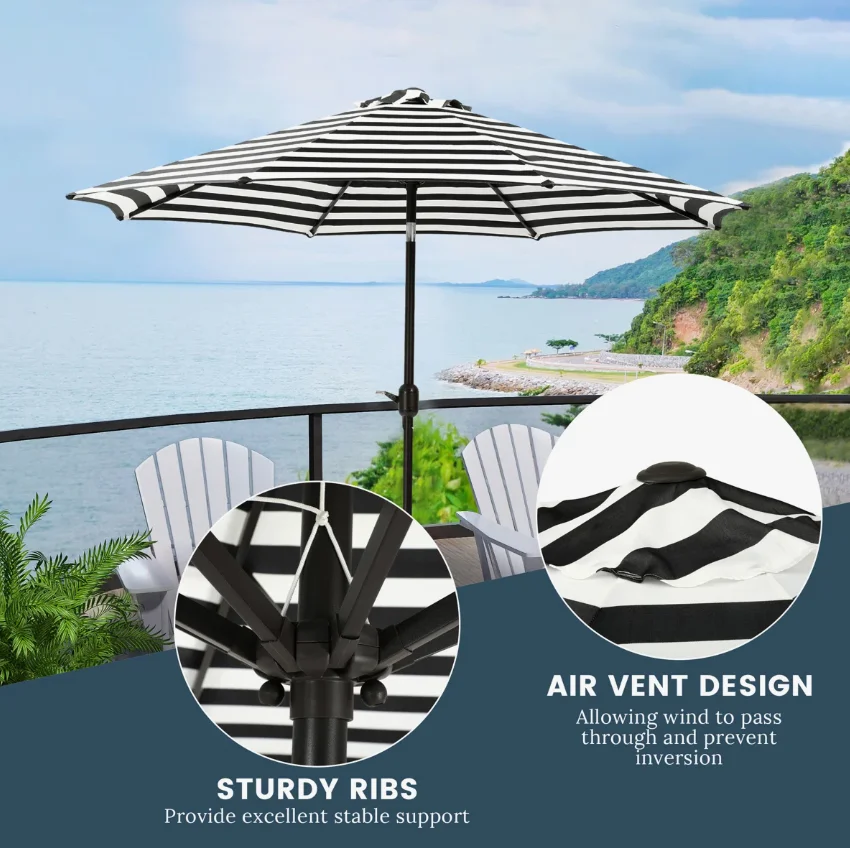 ！@Zebra Striped Long Lasting Fabric UV Protection Patio Umbrella Retractable Heavy Duty Steel Center Pole Umbrella