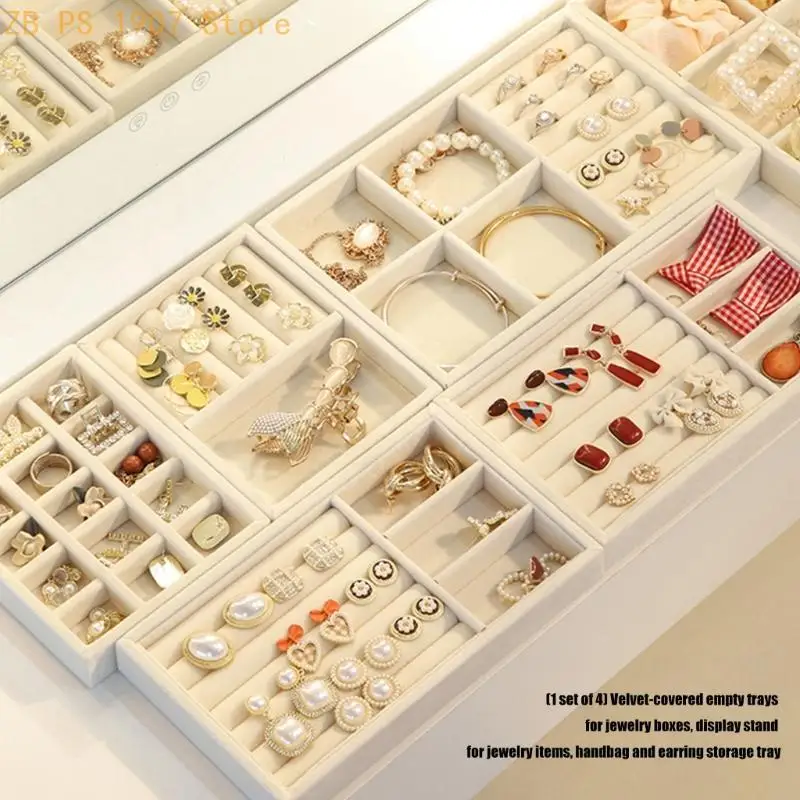 4 Pack Velvets Lined Jewelry Holder Box with Compartments Jewelry Displaying Tray for Bracelet Earring Organization 55KA