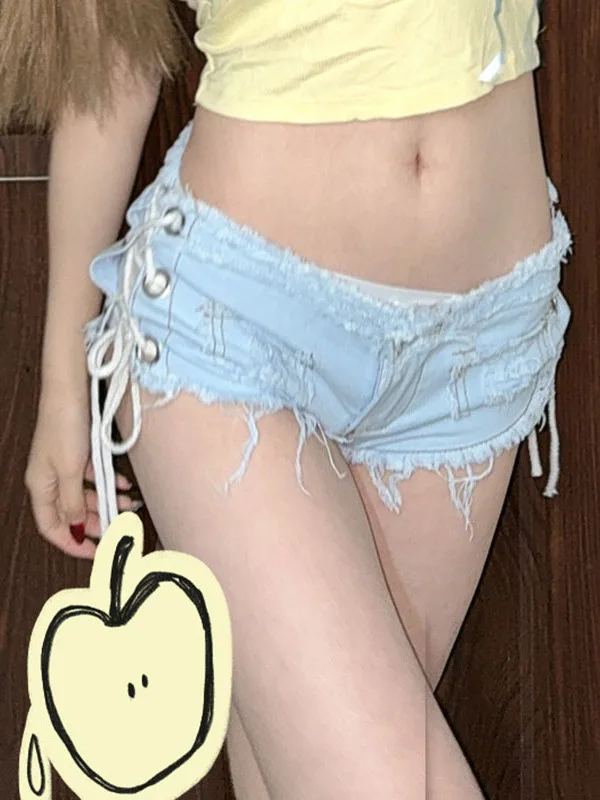 

Slim Fit Low Waist Denim Shorts Women's Summer Frayed Belted Slimming Butt Covering Versatile Shorts Cotton Spring 2026