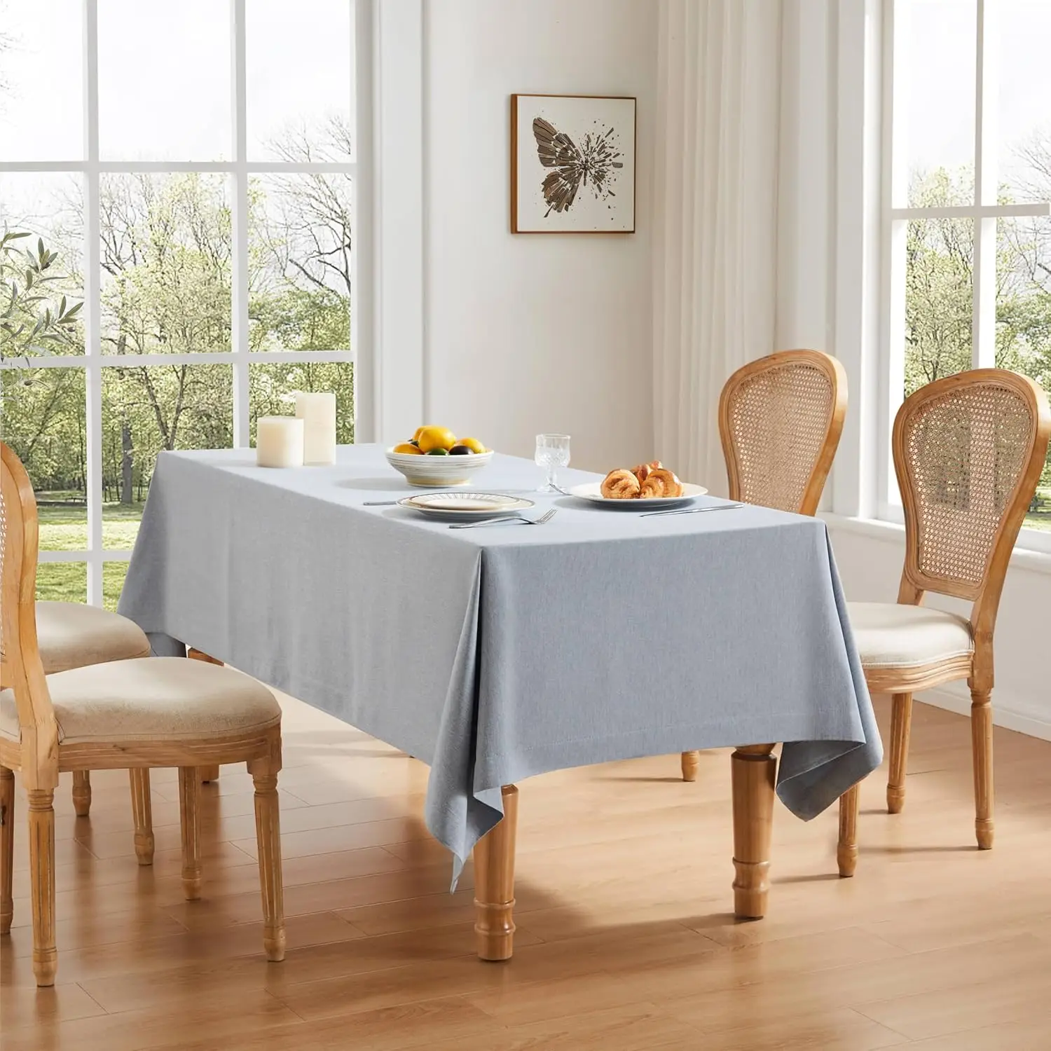 

Basic Linen Textured Table Cloth, 52 x 70 Inch Chambray Blue, Farmhouse Style Light Blue Rectangle Tablecloth, Wrinkle R