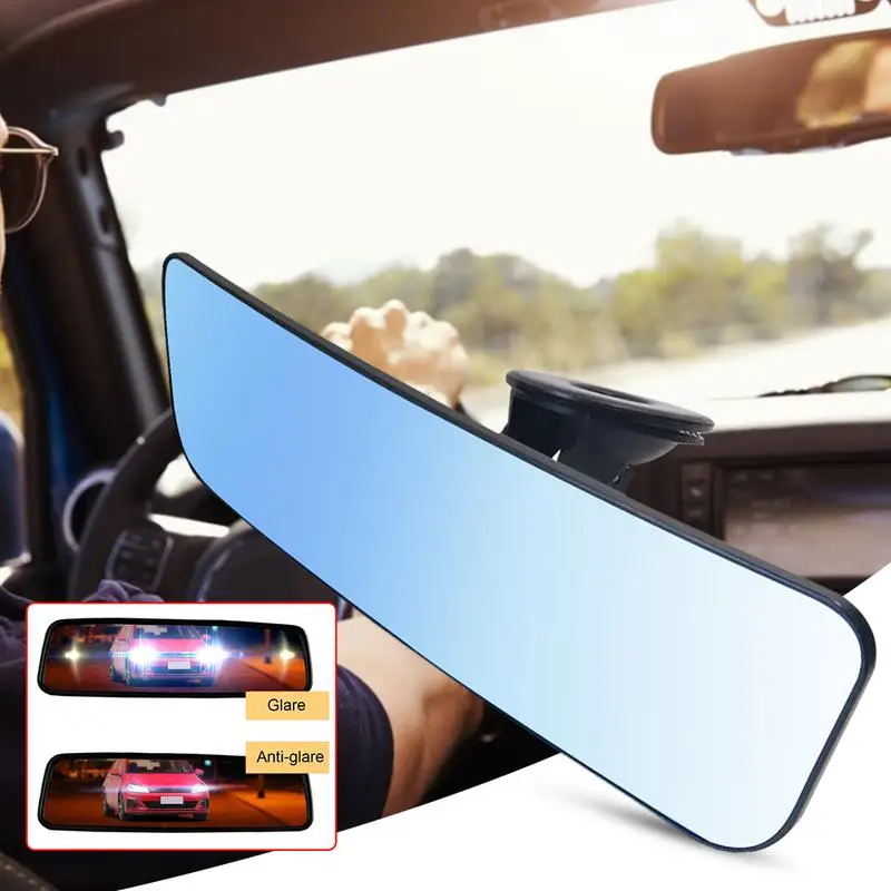 Car Rear view Mirror vehicle Wide Angle Convex Mirror ANTI GLARE Suction Cup Blue Mirror automobile Interior Rear View mirror