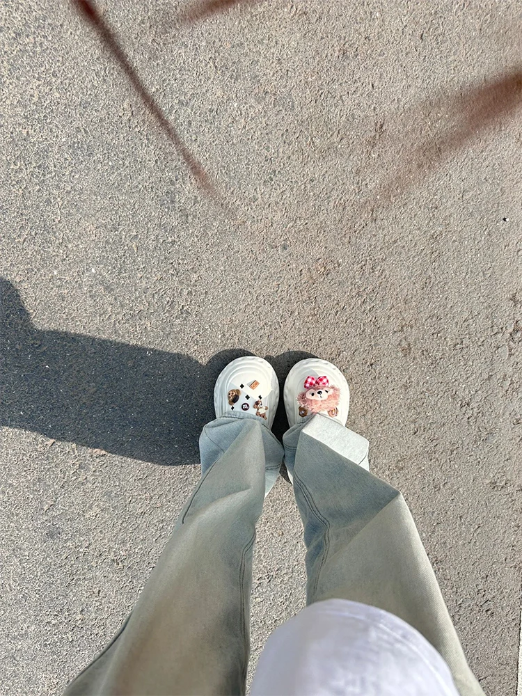 

Мужские джинсы цвета светлой грязи, летние, тонкие, с высокой талией, Cleanfit, в американском стиле, с эффектом потертости, расклешенные, прямого кроя