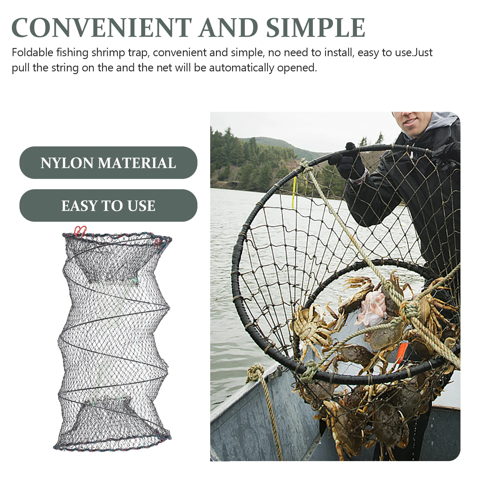 

1Pcs Foldable Fishing Trap Shrimp Crab Cage Folded Mesh Net Portable Collapsible Catcher Lobster Crawfish for Saltwater