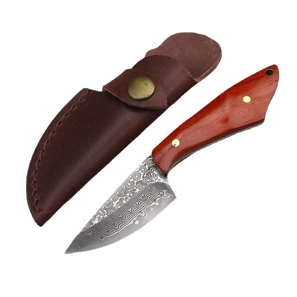 Damascus Steel Fixed Blade Knife Wooden Handle Outdoor Survival Camping Pocket Knife Utility Hand Tools For Self Defense