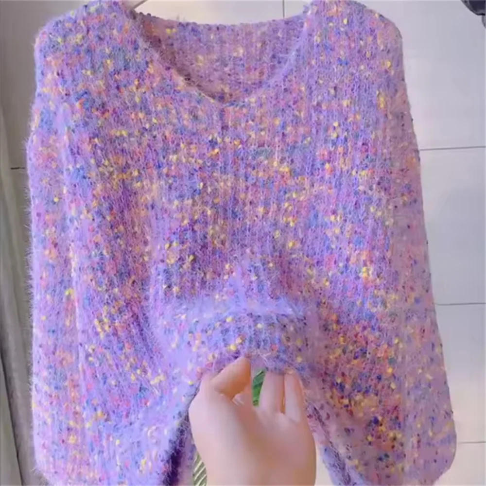 

Spring and Autumn Casual Style Colorful Dot Sweater Female V-neck Pullover Korean Design Short Thickened Tops Knitted Sweaters