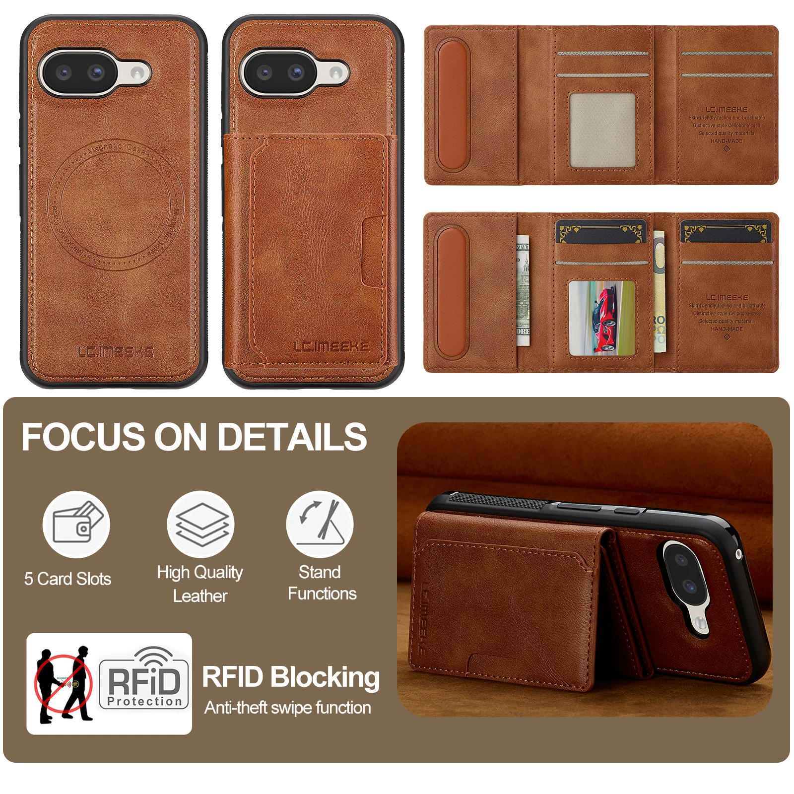 

L5 For Google Pixel 10A Magnetic Detachable PU Leather Wallet Case with Stand - 2 in 1 Removable Flip Card Holder Phone Cover