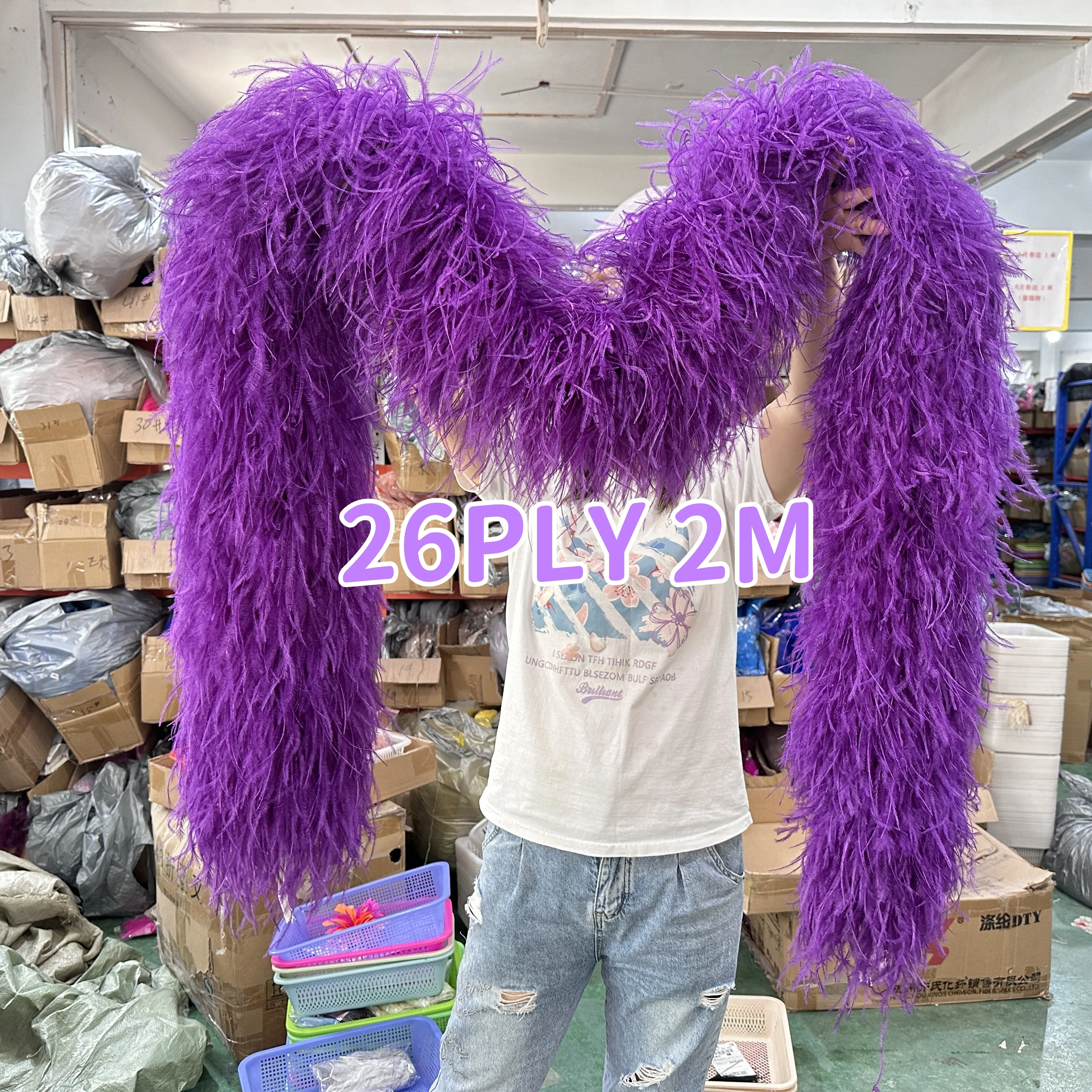 Customized Purple Ostrich Feathers Trim Boa 6 to 26 Ply Thicker Plumas Shawl for Crafts Wedding Party Dress Sewing Decoration 2M