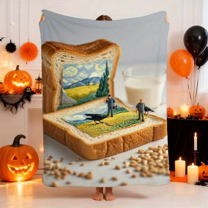 1pc Van Gogh Starry Night Art Miniature Flannel Blanket - Iconic Painting Reproduction, Lightweight & Wrinkle-Resistant All-Seas