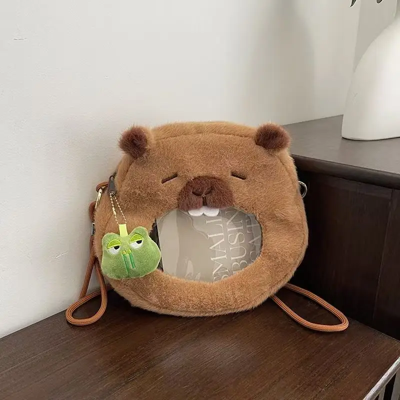 Adorable Capybara Backpack with Leash Fluffy Capybara Stuffed Animals Doll Backpacks Leash Casual Bag for Kids Girls Women