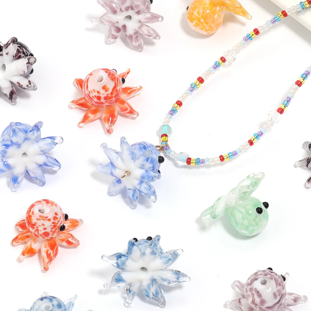 

1Pc Glass Octopus Shape Beads 23X15mm Cute Lampwork Loose Charms Bead for Jewelry Making DIY Necklace Earrings Accessories