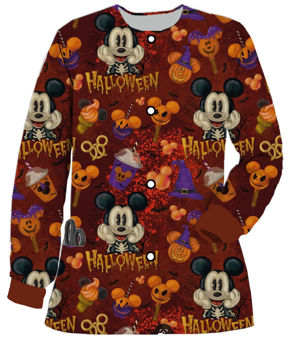 

Pocket Cardigan Pediatric Dental Ophthalmology Nursing Work Clothes Mickey and Minnie Print Disney Christmas Series Long Sleeve