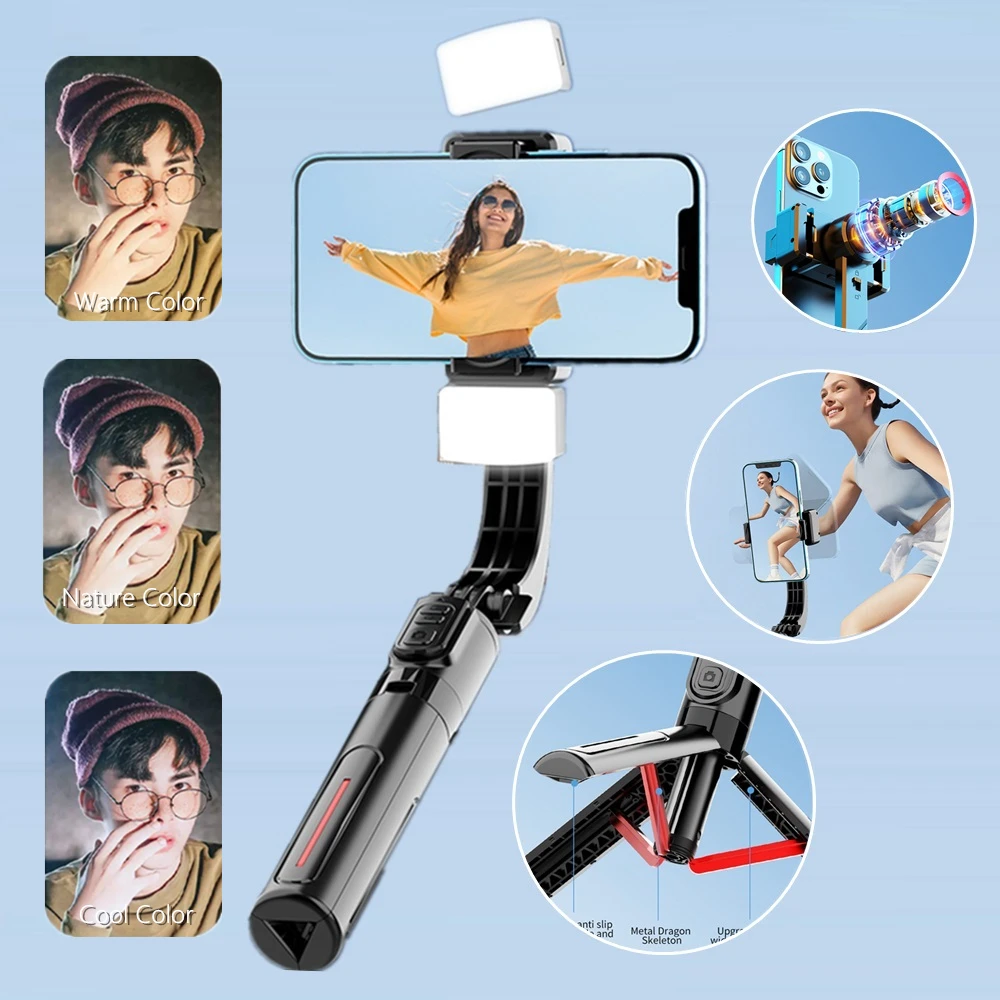 Handheld Gimbals Stabilizer for Vertical & Horizontal Shooting Wireless 360°Rotation Selfie Stick for Mobile Smartphone iPhone