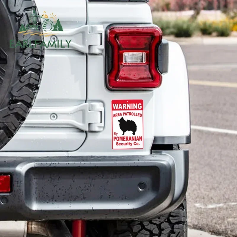 EARLFAMILY 13cm For Warning Area Patrolled By Pomeranian Dog Car Sticker Anime Personality Creative Stickers Vinyl Car Wrap