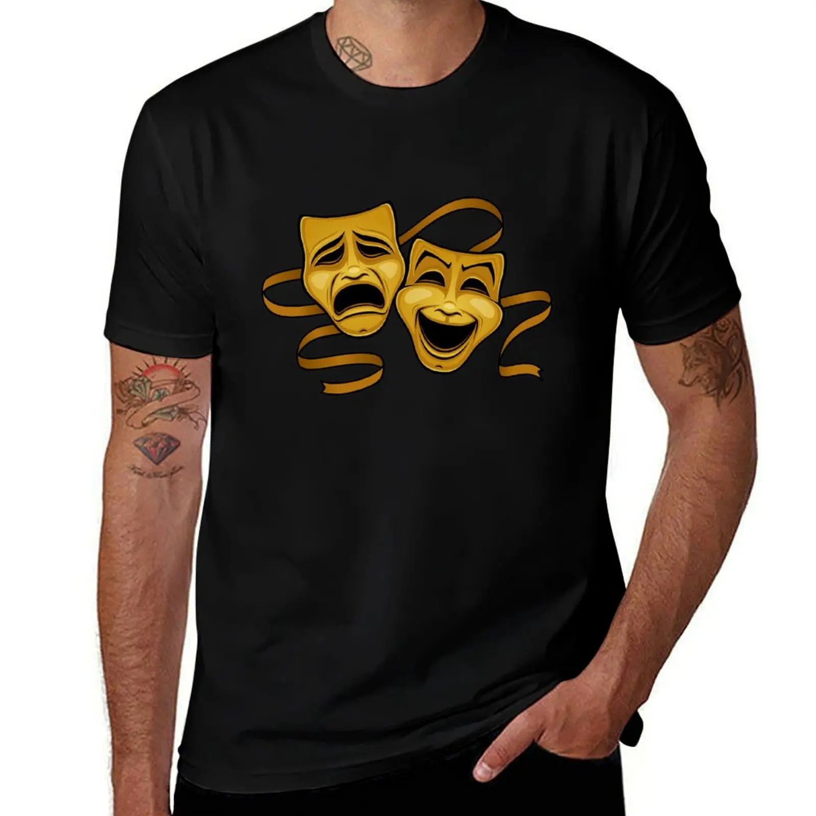 Gold Comedy And Tragedy Theater Masks T-Shirt Christmas Casual Tee Shirt