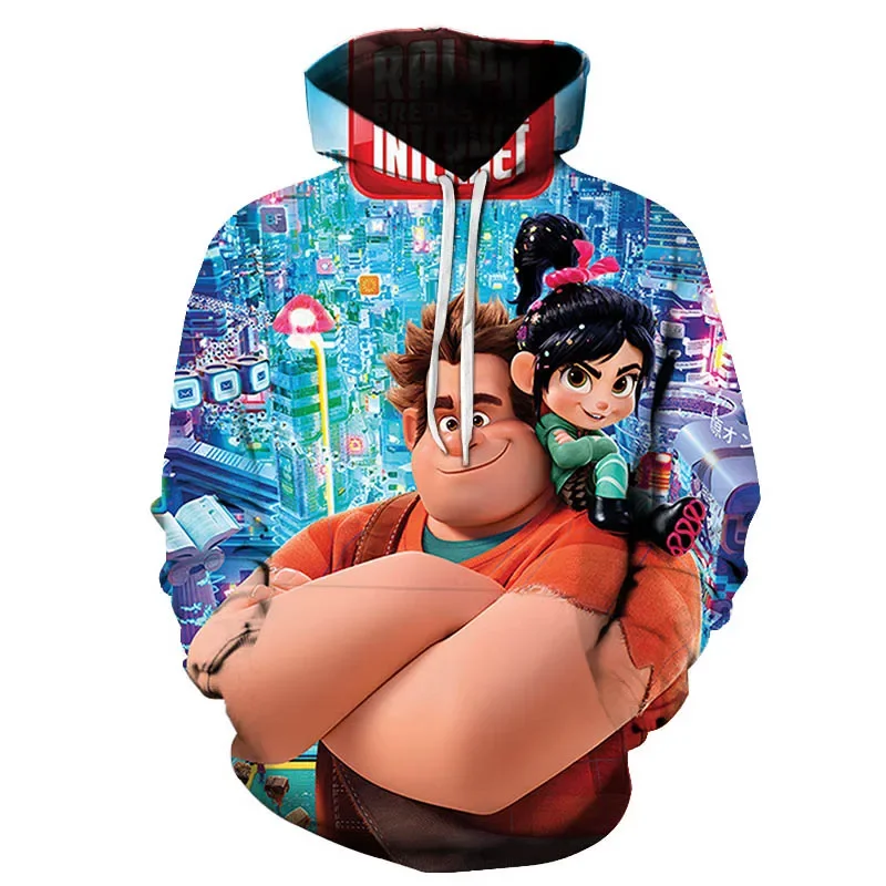 Disney Cartoon Boys Girls Hoodie Wreck-It Ralp Men's Hoodie 3D Print Fashion Pullover MINISO Men's Hoodie Oversized Men Clothing