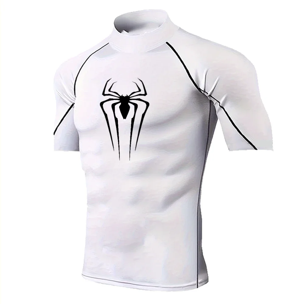 New Spider-print Turtleneck Tight T-shirt Gym Running Training Base Compression Shirt Top Spring and Summer Sportswear S-3XL image 2