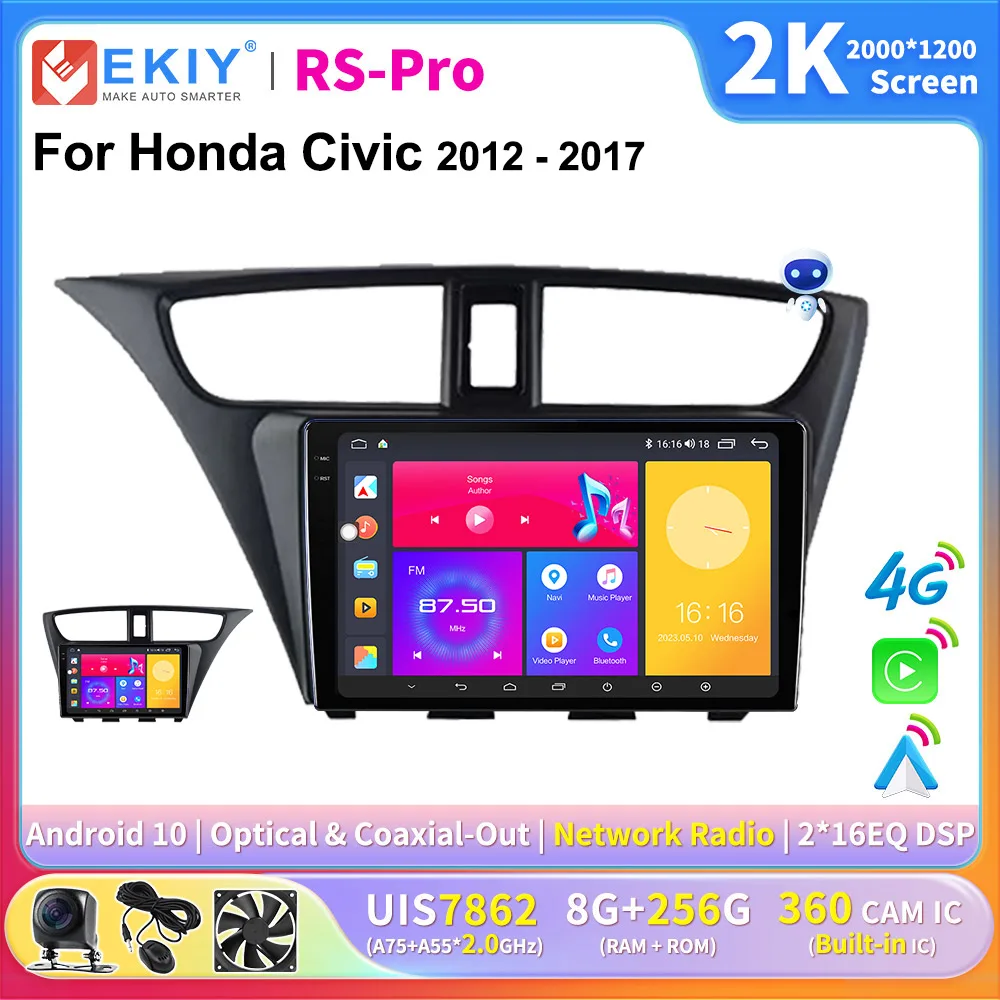 

EKIY CarPlay Android Auto Radio For Honda Civic Hatchback 2012 - 2017 Multimedia Video Player 2K Screen 2din Stereo GPS Navi DVD