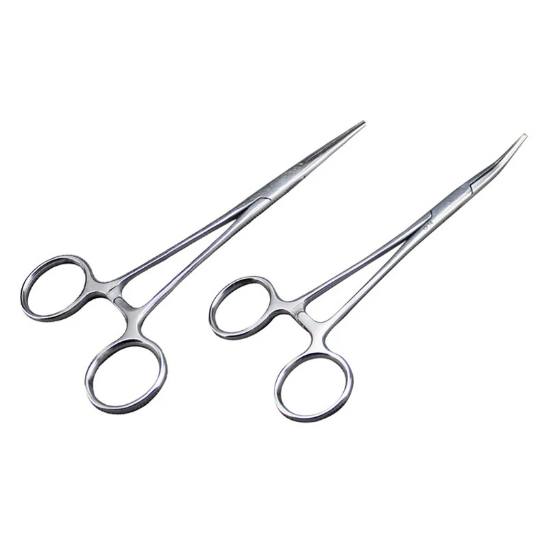 1pc Stainless Steel Curved Tip and Straight Tip Forceps Surgical Tool Locking Clamps Hemostatic Forceps Arterial Forceps Clamp