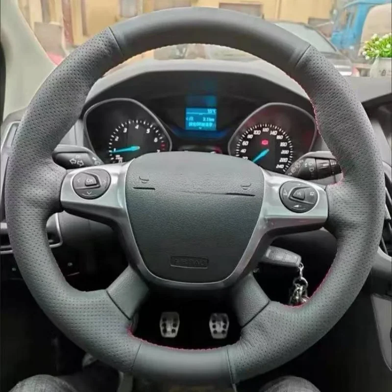 

Braid Car Steering Wheel Cover Wrap Hand Sewing Suede Leather For Ford Escape Focus（Sedan Hatchback）2013-2015 Car Accessory