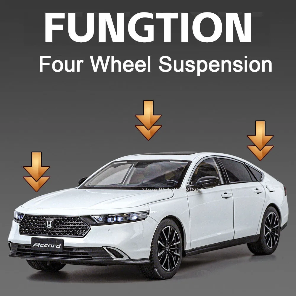 1:18 honda accord modelo de carro de brinquedo em miniatura liga diecast 6 portas abertas puxar para trás som luz simulação veículo brinquedos crianças presentes