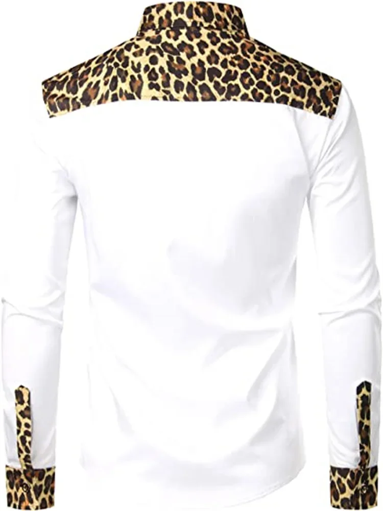 Men's Tops T-shirt Leopard Print Fashion 2023 New Long Sleeve Lapel Shirt White Black High Quality Comfortable Soft Material Top