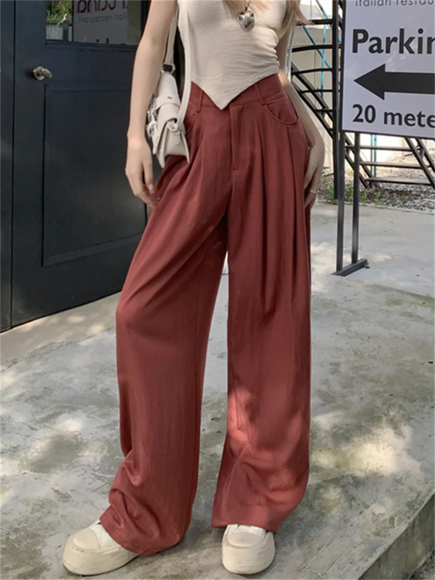 

PLAMTEE Casual Solid Pants Women Chic High Waist Streetwear 2023 Minimalist All Match Straight Loose Fashion New Autumn OL