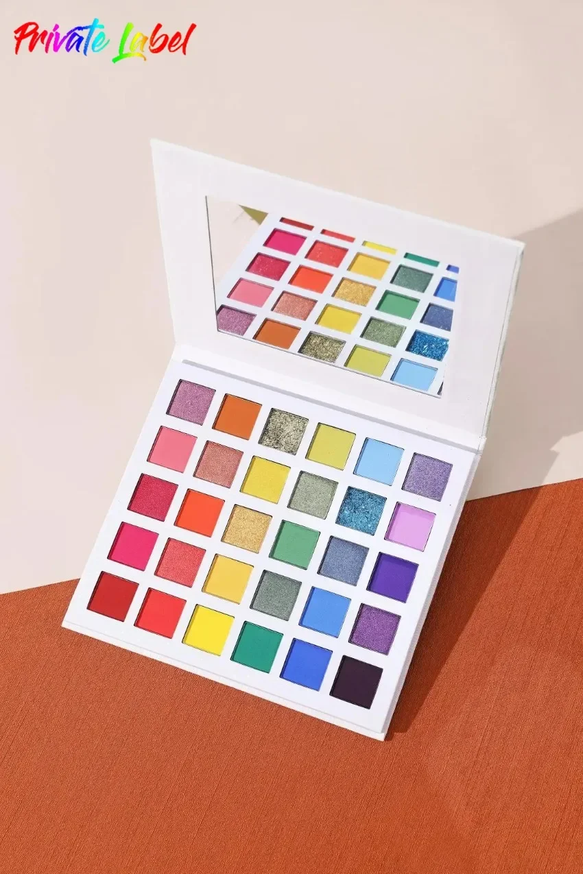 Paleta de sombra de ojos pigmentada personalizada, polvo de sombra de ojos mate brillante, resistente al agua, maquillaje de ojos de larga duración a granel, 30 colores