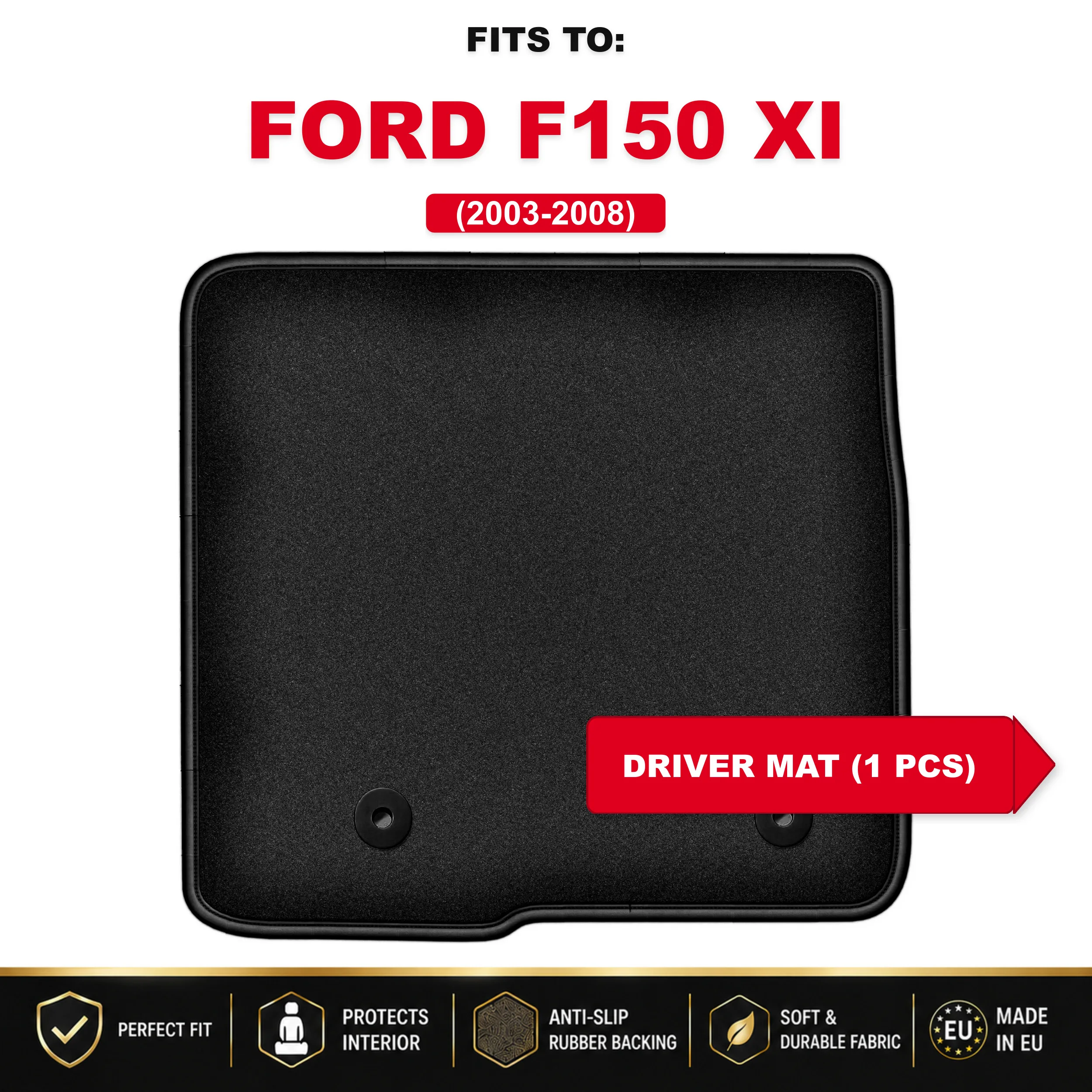 Zwart velours bestuurderskleed voor: Ford F150 XI 2003-2008 Korte autovloermat 1 stuks onder bestuurdersbeen passend