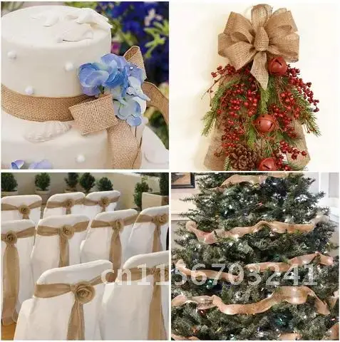 Burlap Wired Ribbon Rolls 3M/Roll, Wrapping Burlap Ribbon for DIY Christmas Crafts Decoration Wedding(60mm Width)