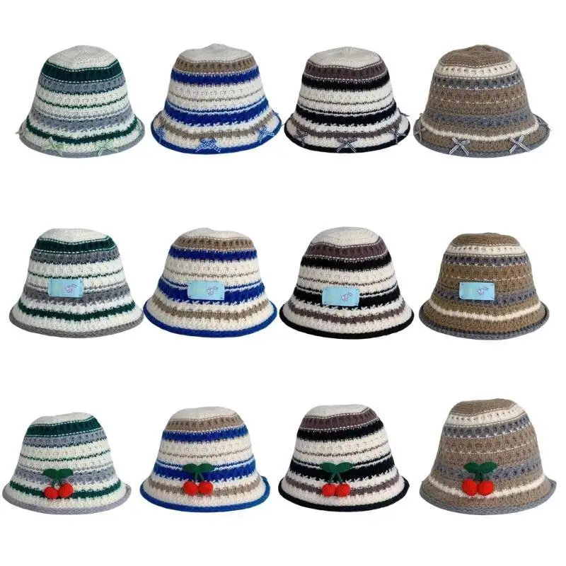 

652F Warm Plush Knitted Hat Outdoor Vacation Sunscreeen Hat Artistic Youth Hat