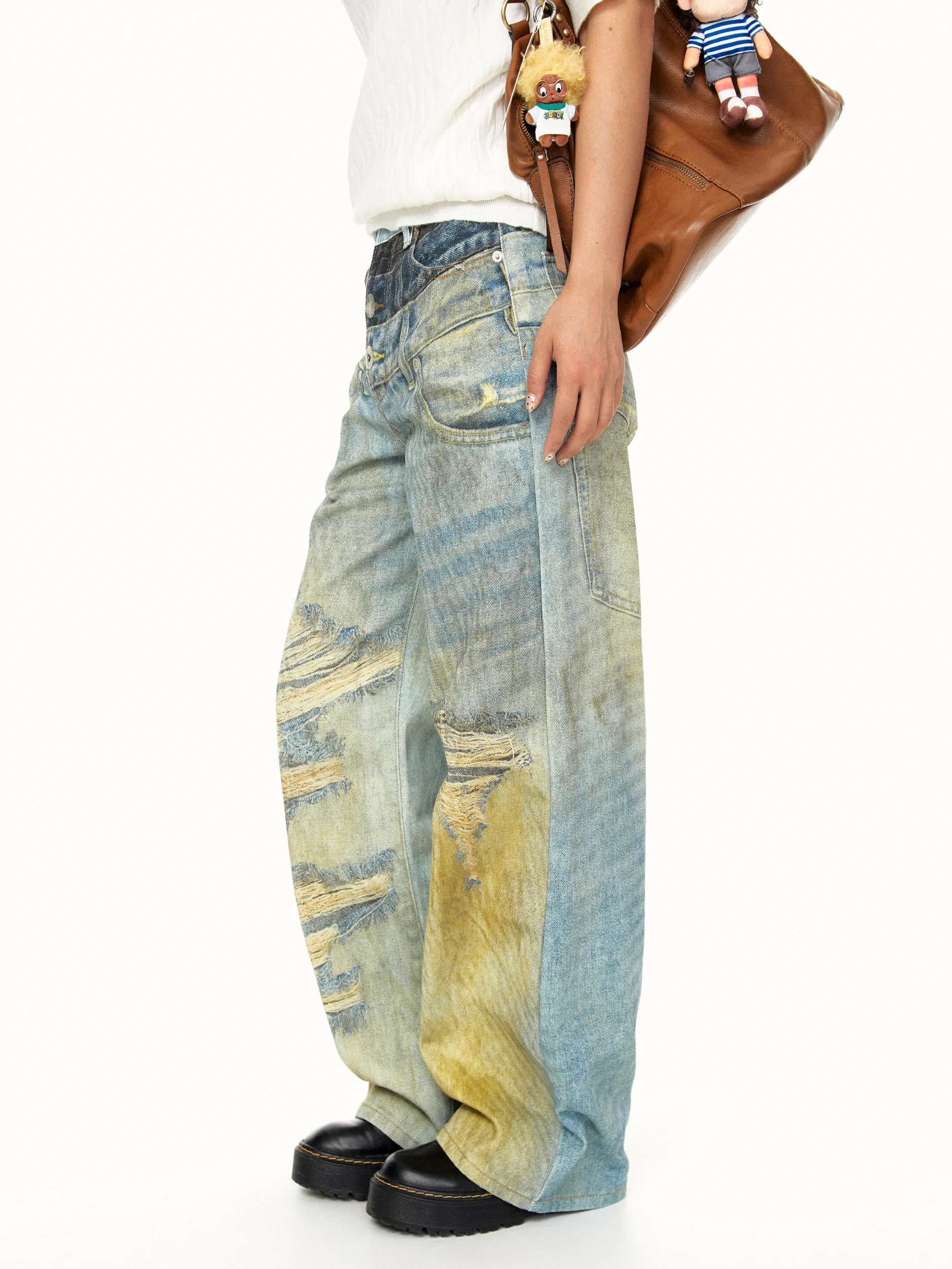 Blackbb American Retro Hole Casual Jeans Multi-Pant Design Sense Small Audience Straight Leg Cotton High Waist Jeans