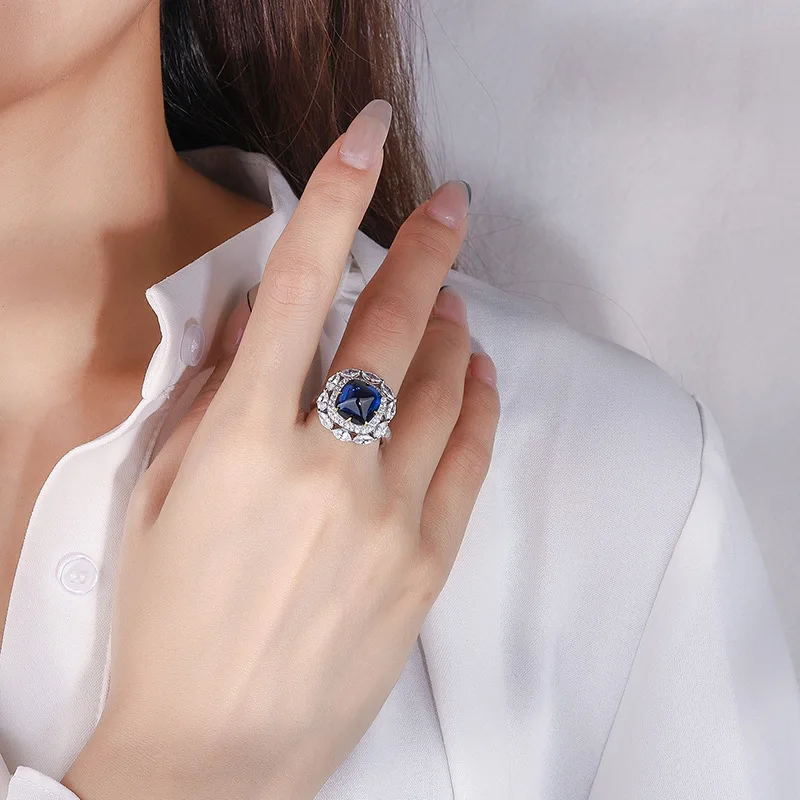 

18K Gold Inlaid with PT950 Platinum Colored Gem Emerald Sapphire Red Pagoda Full of Diamonds Main Stone 10*10