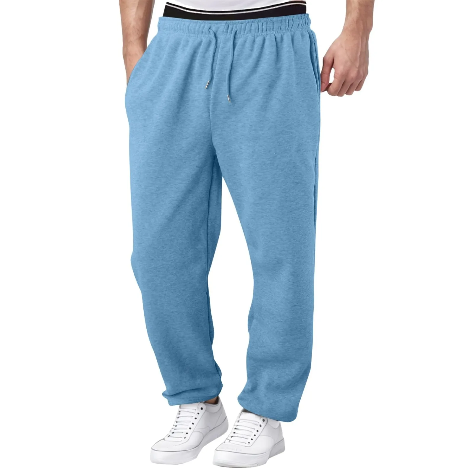 Novos homens inverno sweatpants cor sólida calças casuais de lã moletom largo confortável perna calças retas