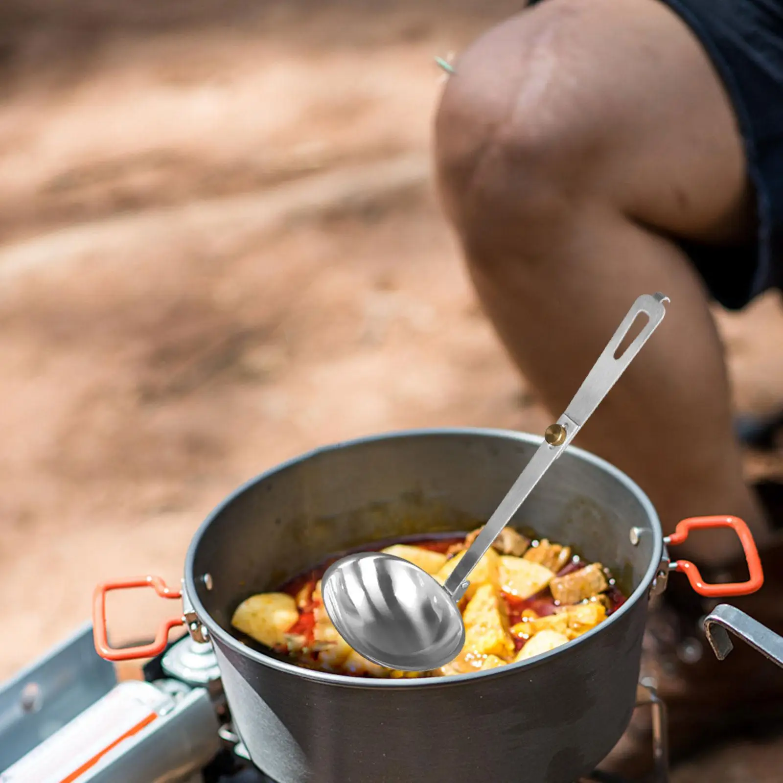 Foldable Soup Spoon Kitchen Utensil with Long Handle Portable Tableware Folding Spoon for Backpacking Boating Picnic Barbecue