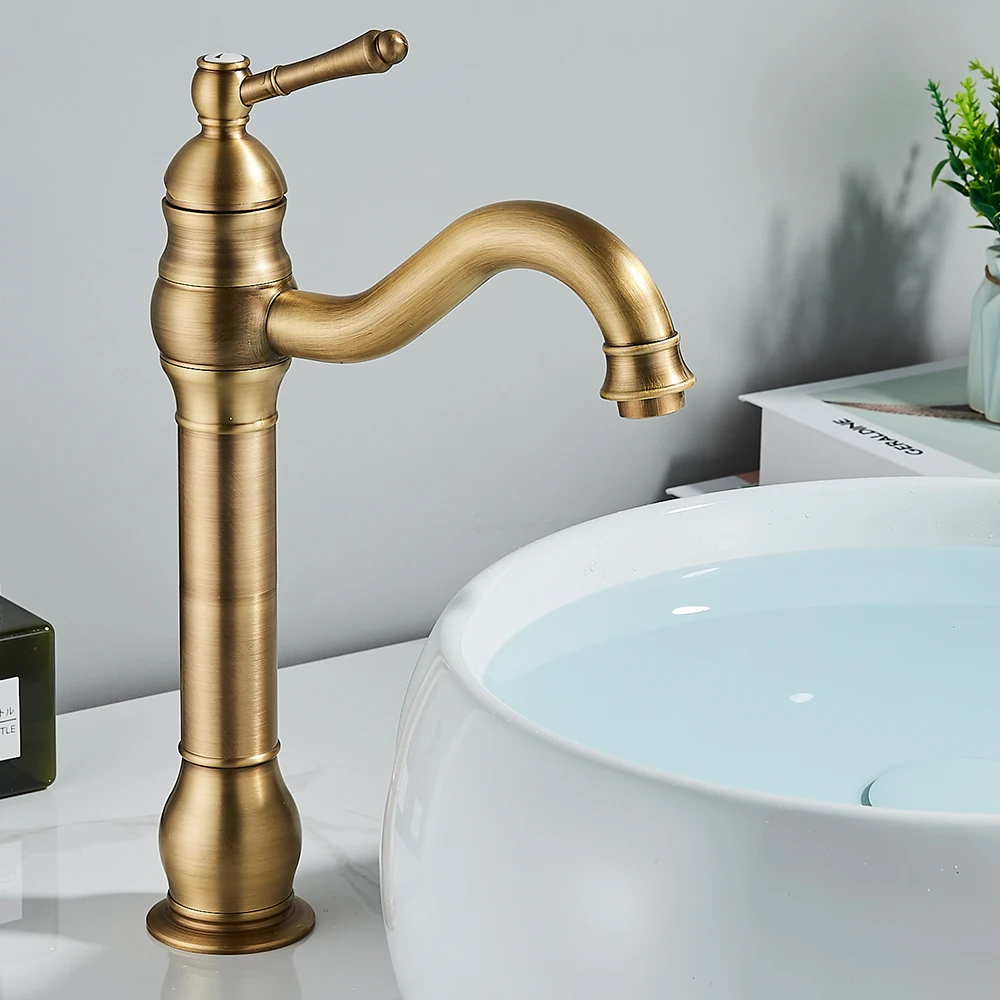 Antiek Messing Wastafel Vessel Sink Kraan Badrandcombinaties Eén Gat Koud Warm Water Koud Warm Mengkraan Badkamer Kraan