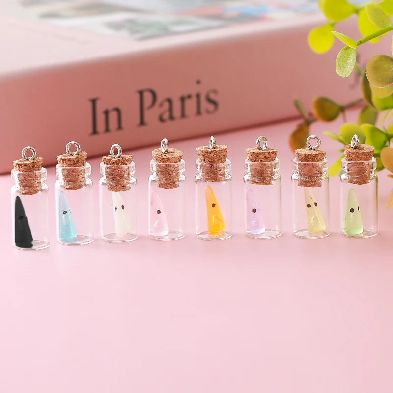 

10PCS luminous ghost glass bottle DIY small pendant transparent glass bottle inside the small ghost cute funny multi-color ghost
