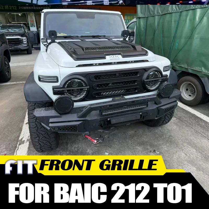 Car Front Grille Fit for BAIC 212 T01 2024-2026 Modified Triumph Style Car Grille Large Lampshade Turn Signal Protection Cover