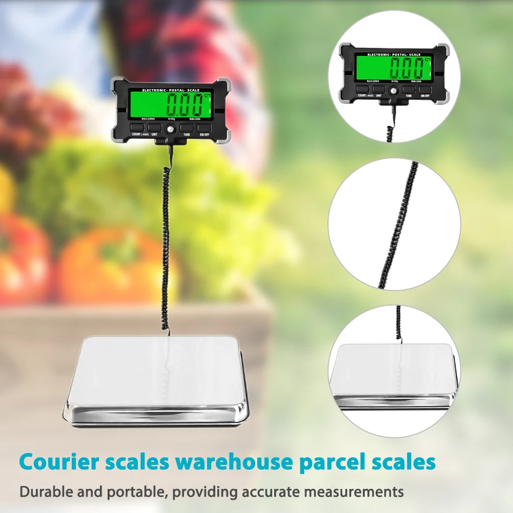 Báscula electrónica portátil de 200KG, balanza Digital LCD de acero inoxidable, plataforma grande, para almacén Postal Express